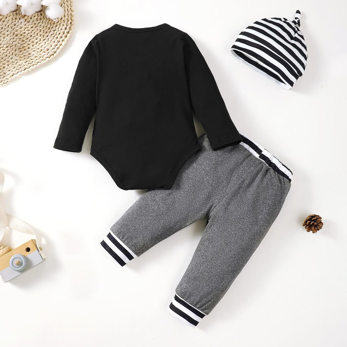 3PCS Little Dude Letter Printed Long Sleeve Baby Set