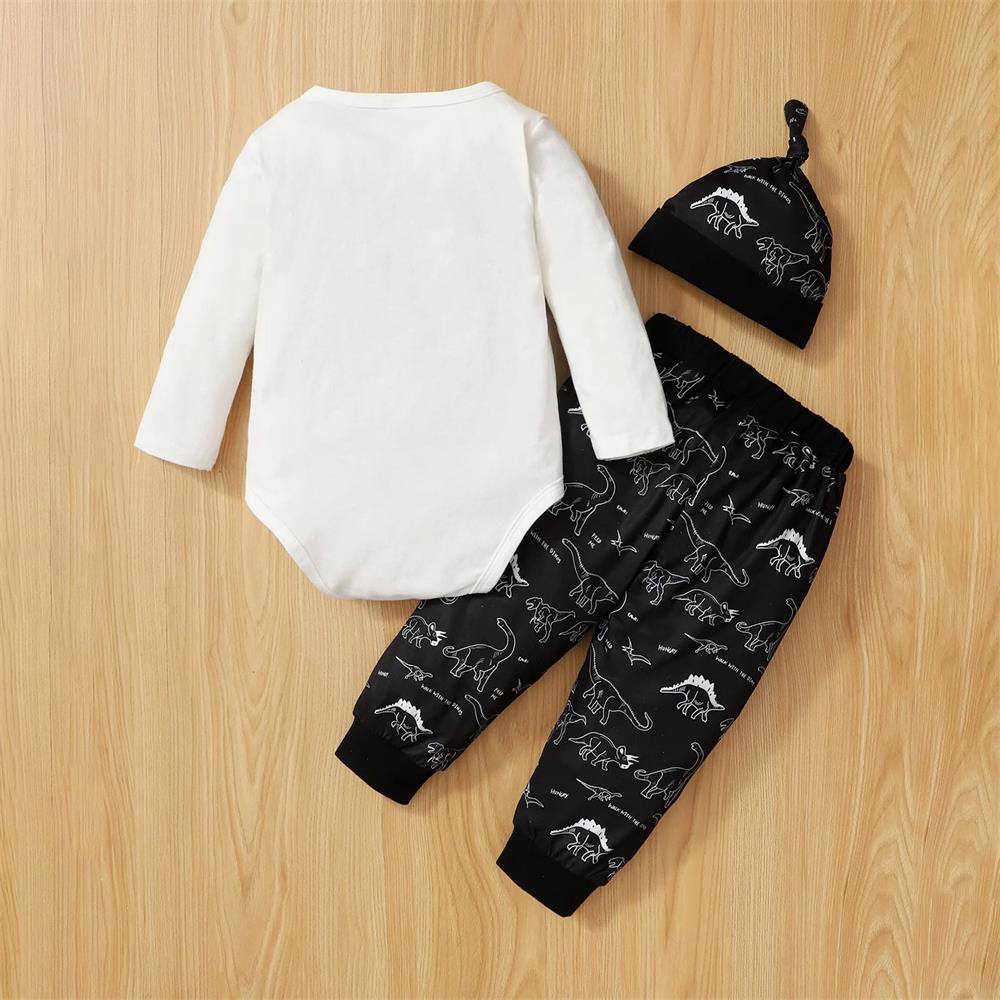 3PCS Mommy's Boy Letter Dinosaur Print Long Sleeve Baby Set