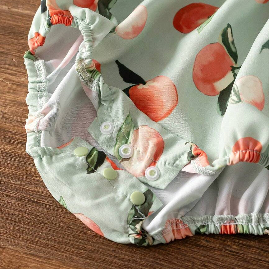 2PCS Cute Peach Print Flutter Sleeve Baby Romper