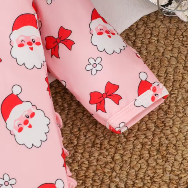 2PCS Christmas Santa Claus Printed Long Sleeve Zipper Baby Jumpsuit