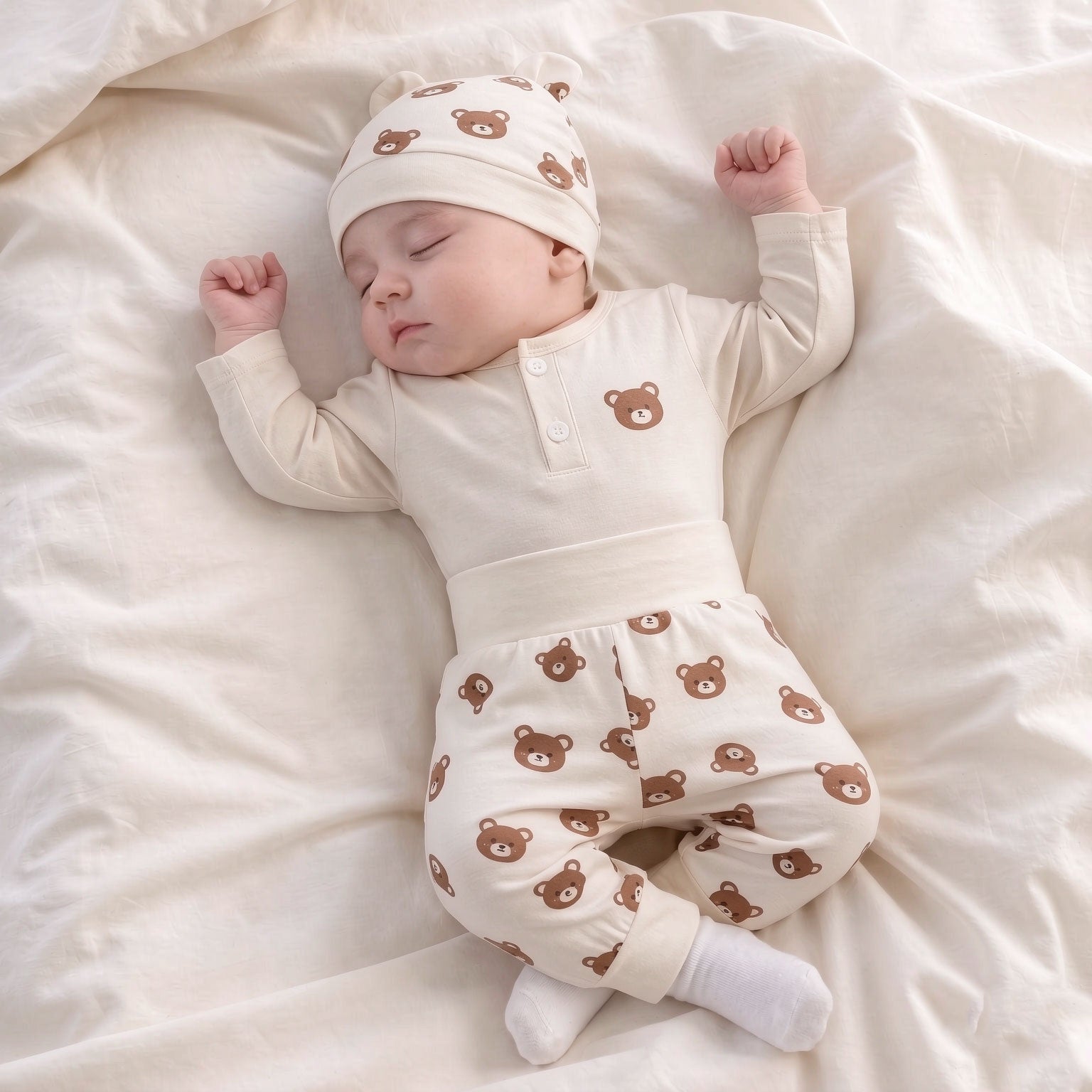 3PCS Cozy Bear Printed Long Sleeve Baby Set