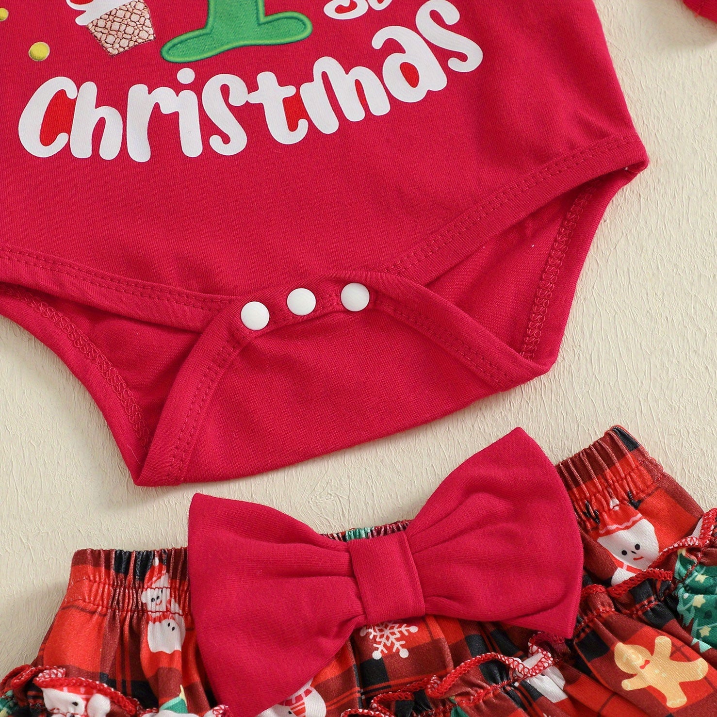 4PCS My 1st Christmas Letter Plaid Printed Long Sleeve Baby Set