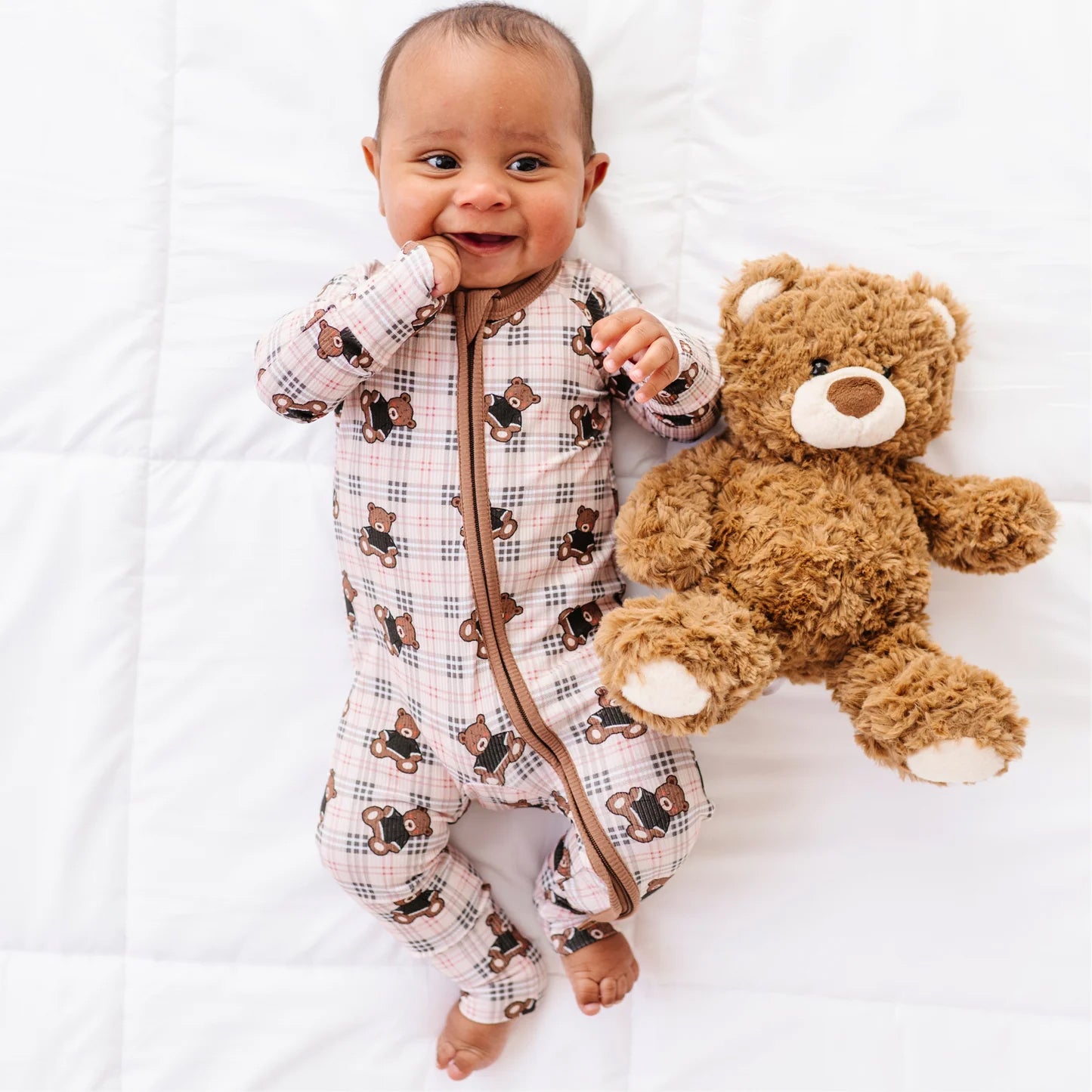 Adorable Bear Plaid Printed Baby Jumpsuit