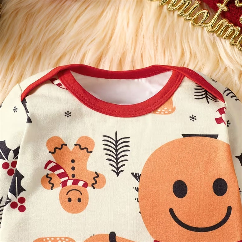 Endearing Christmas Gingerbread Print Long Sleeve Baby Jumpsuit