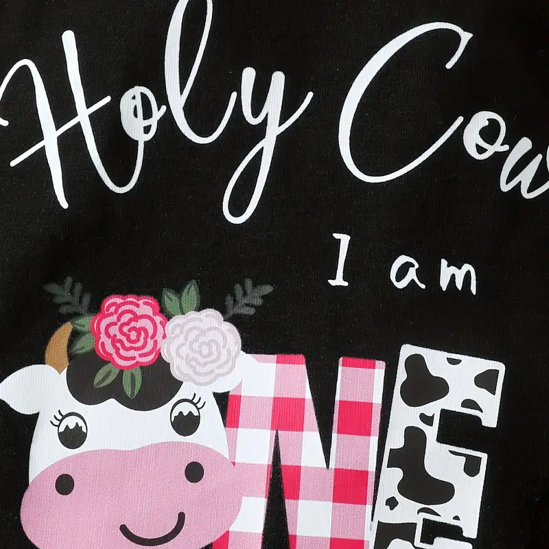 3PCS Holy Cow I AM ONE Cow Printed Long Sleeve Baby Set