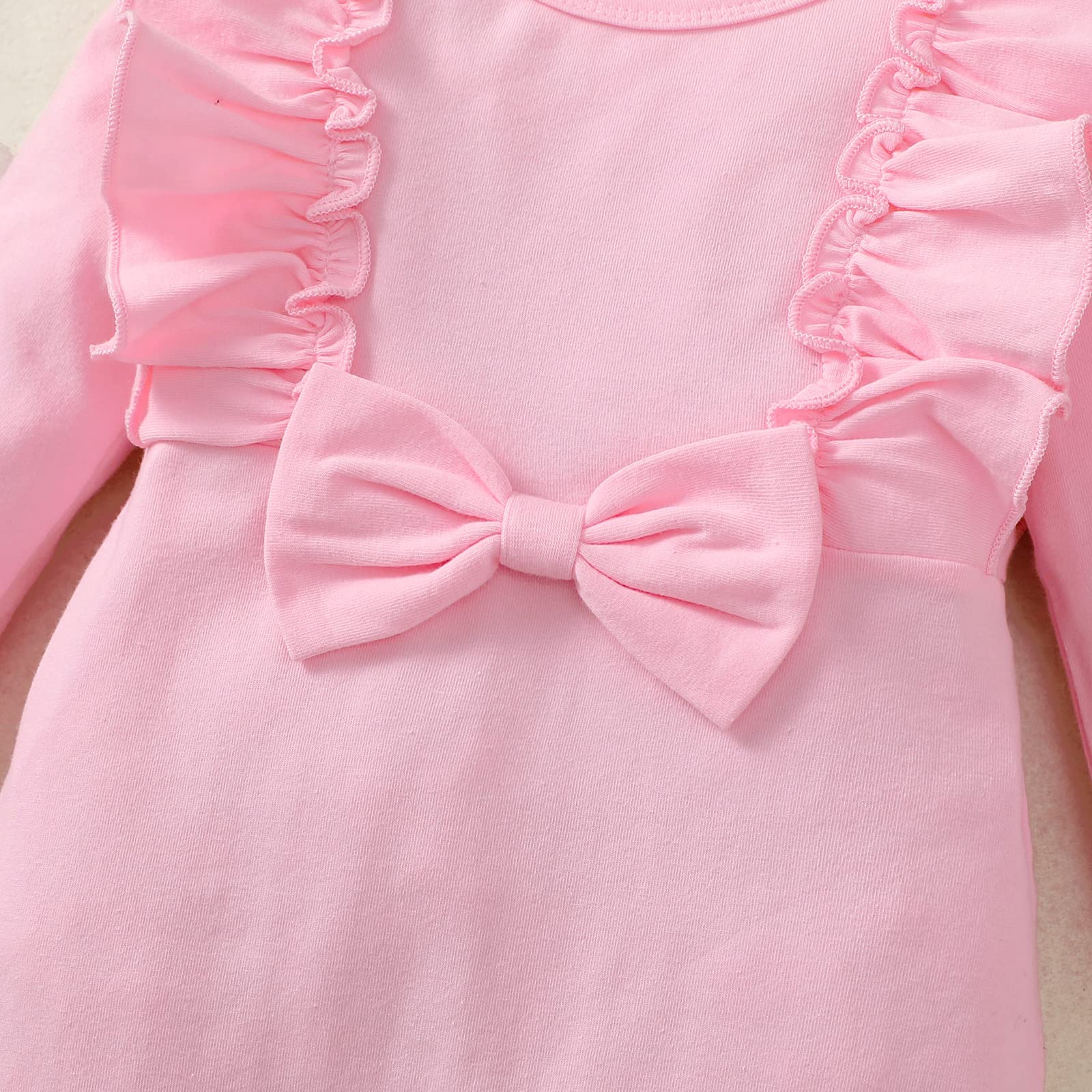 2PCS Lovely Solid Color Long Sleeve Ruffle Baby Jumpsuit