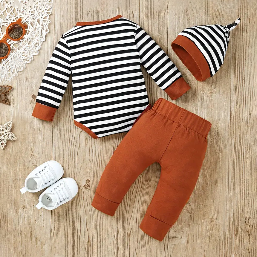 3PCS Casual Stripe Printed Long Sleeve Baby Set