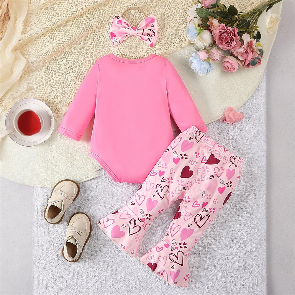 3PCS Cute Love Letter Heart Print Long Sleeve Baby Set