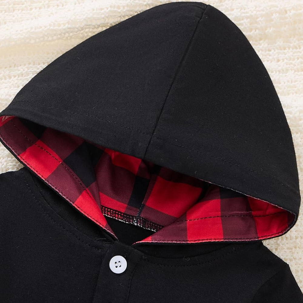 2PCS Casual Stylish Plaid Print Long Sleeve Baby Hooded Set