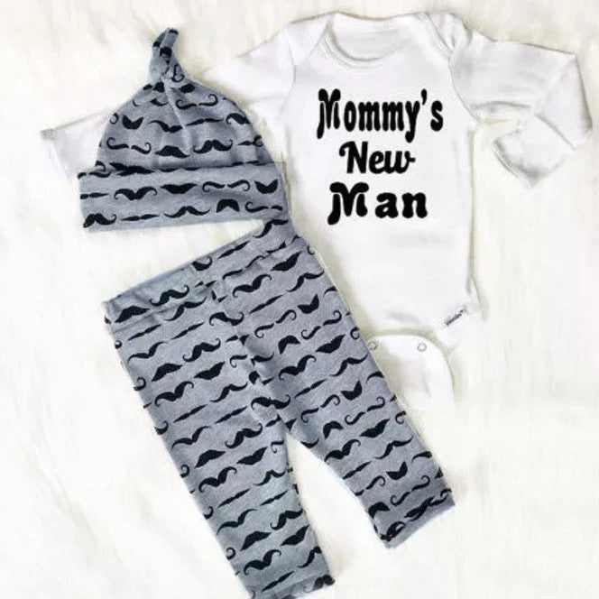 3PCS Mommy's New Man Romper with Pants Set