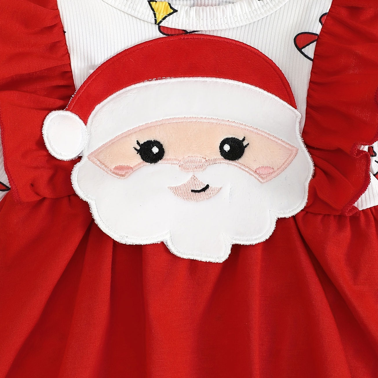 2PCS Christmas Santa Claus Embroidery Candy Cane Printed Baby Romper