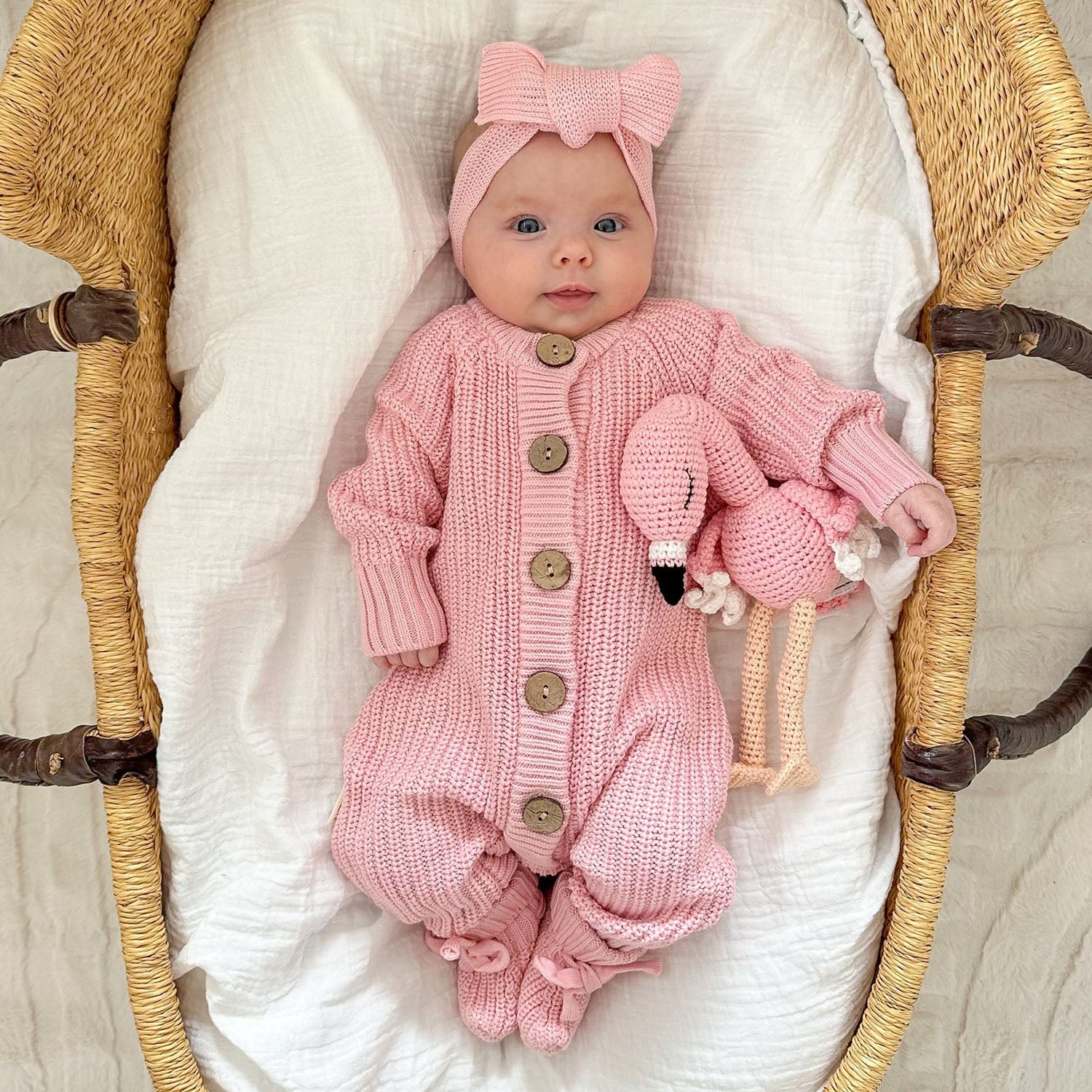 2PCS Warm Knitted Cotton Long Sleeve Baby Jumpsuit