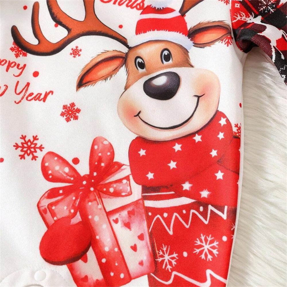 Casual Wapiti Print Long Sleeve Christmas Baby Jumpsuit
