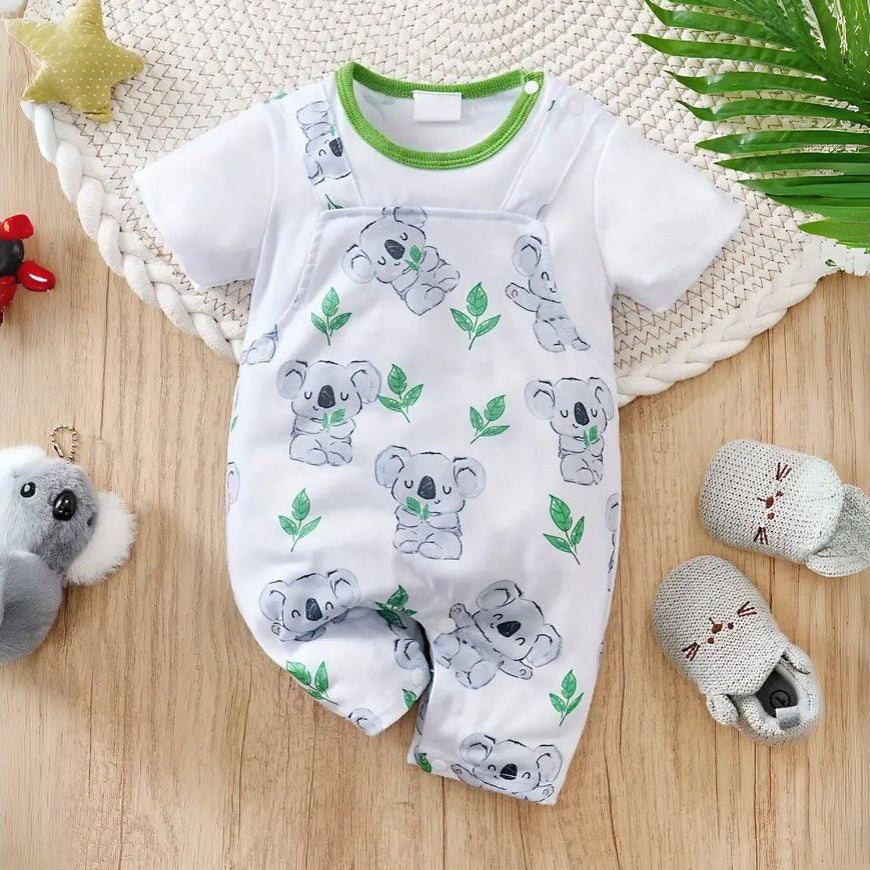 Casual Cute Koala Print Short Sleeve Baby Jumpsuit