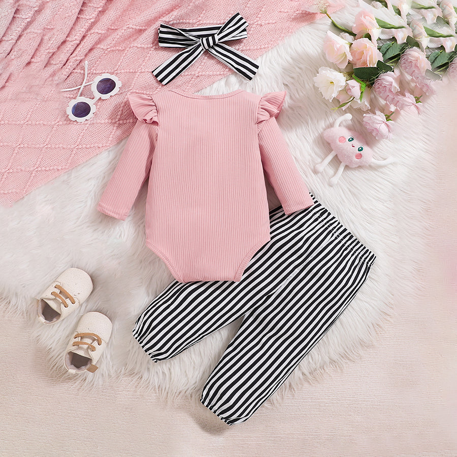 3PCS Fashion Stripe Printed Long Sleeve Baby Set