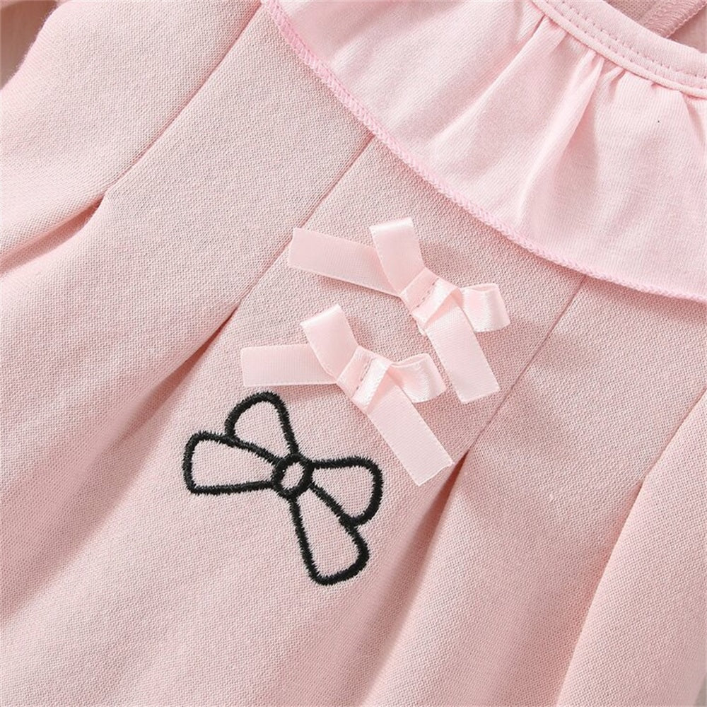 2PCS Lovely Solid Color Bow Embroidery Baby Jumpsuit