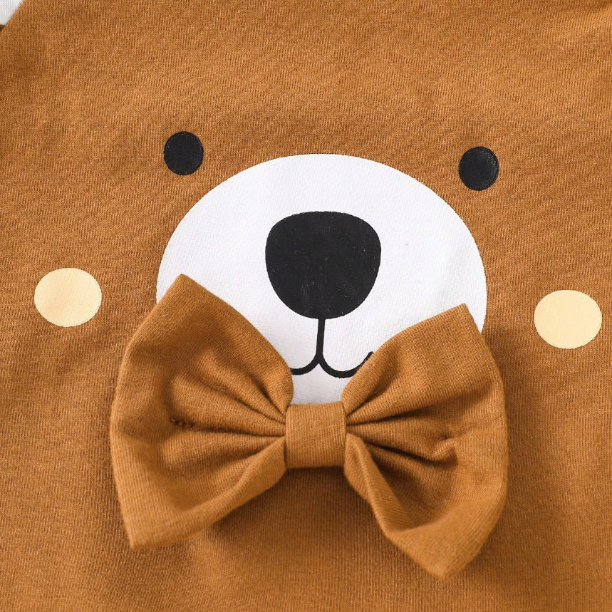 2PCS Cute Bear Stripe Printed Long Sleeve Baby Jumpsuit