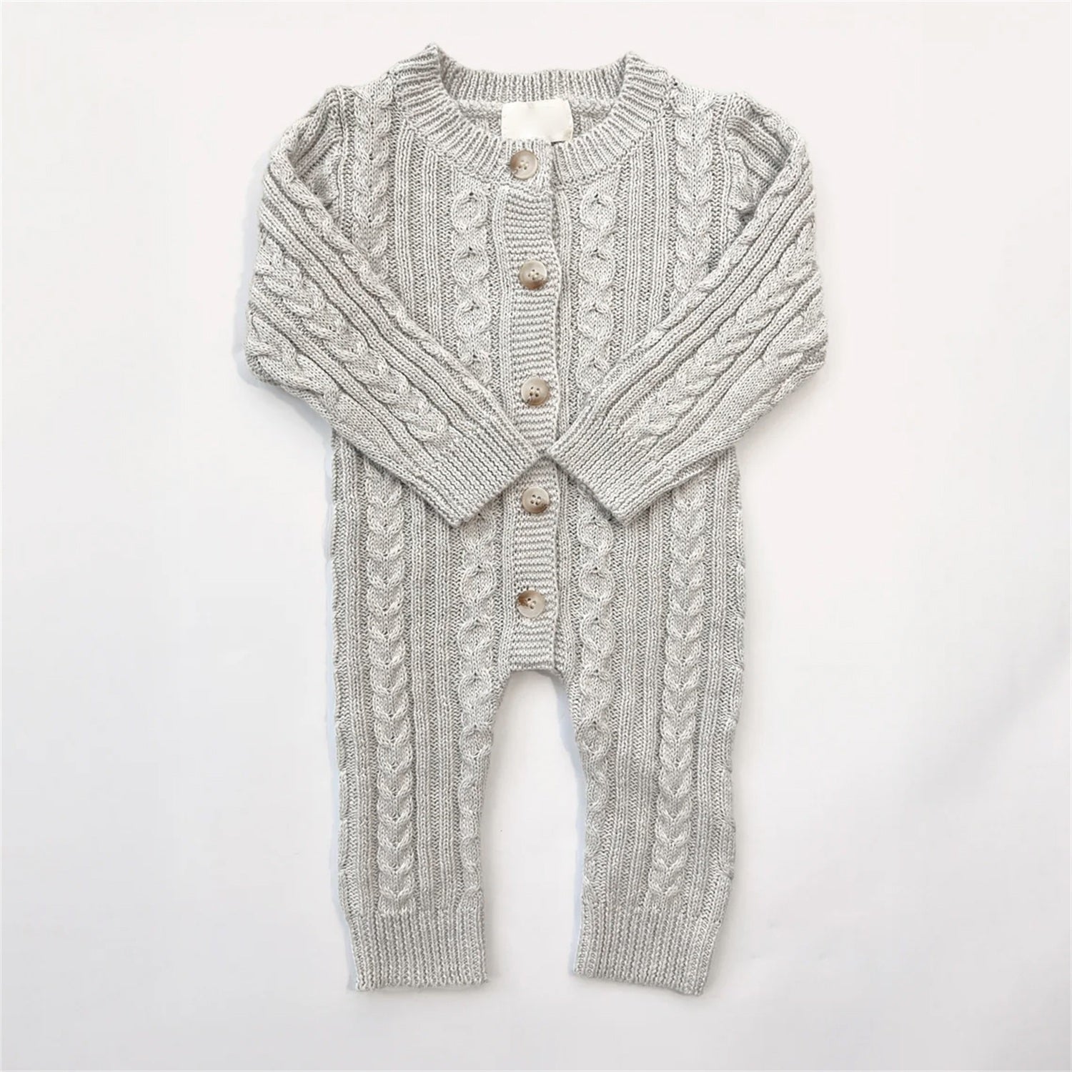 Classy Solid Color Long Sleeve Knit Baby Jumpsuit