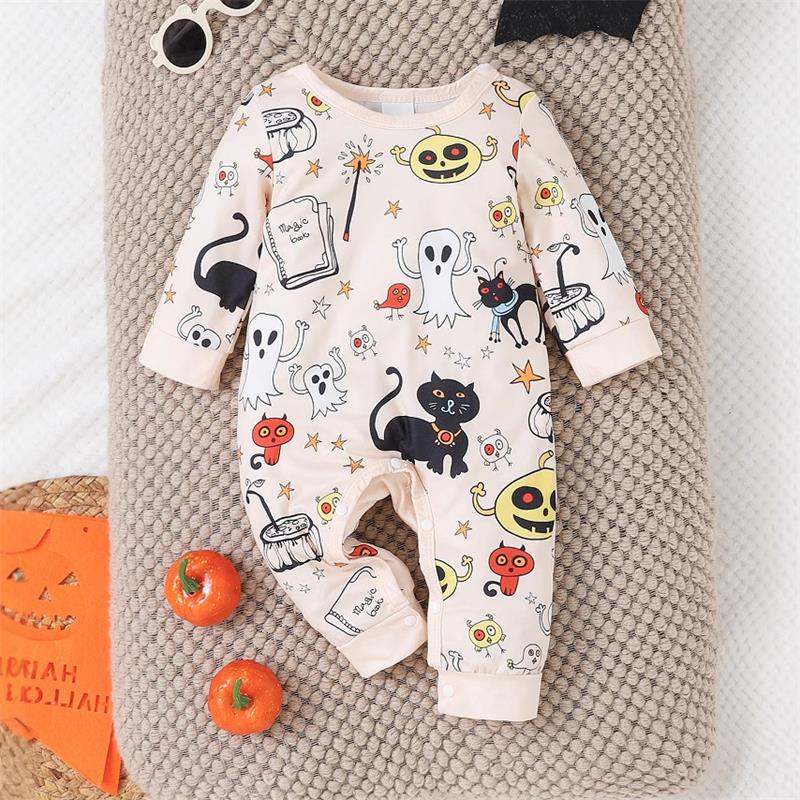 Funny Ghost Halloween Theme Print Baby Jumpsuit