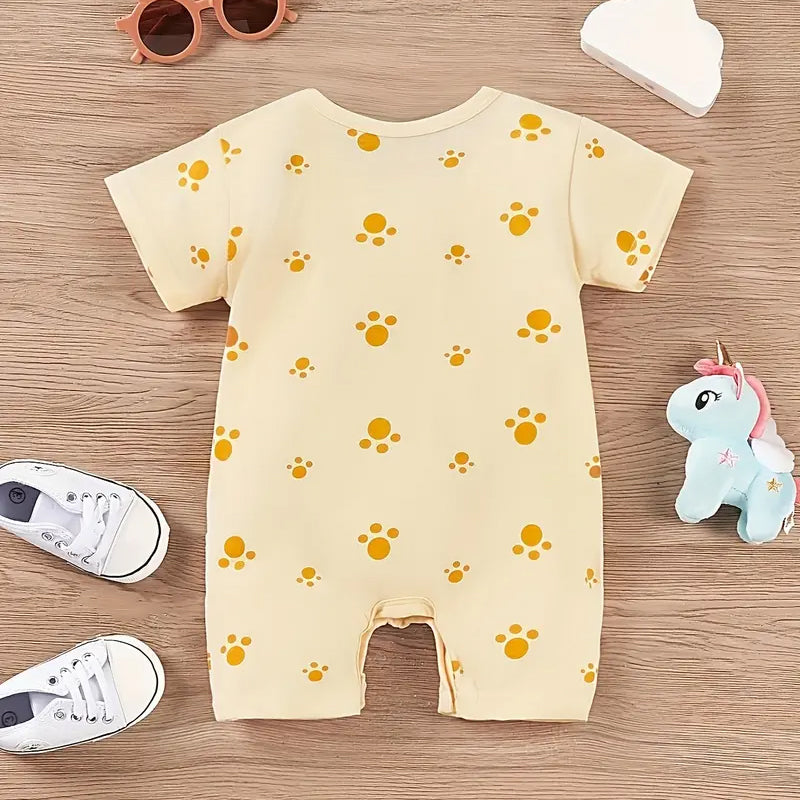 Cute Snail and Hippo Printed Short Sleeve Baby Jumpsuit