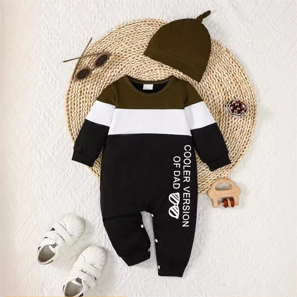 2PCS Cooler Version of Dad Letter Print Striped Baby Jumpsuit
