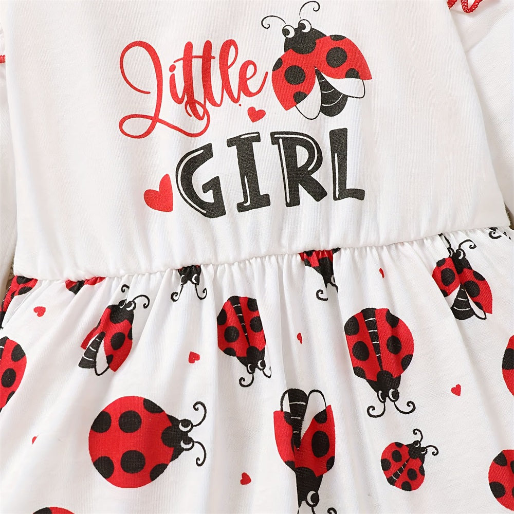 Little Girl Letter Ladybug Print Long Sleeve Baby Jumpsuit