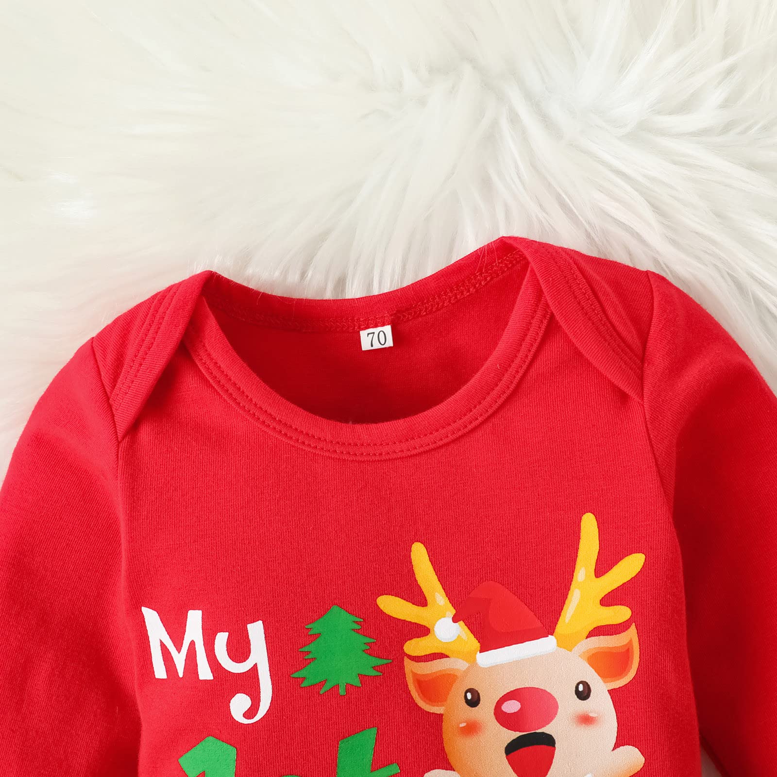 3PCS My 1st Christmas Letter Elk Printed Long sleeve Baby Set