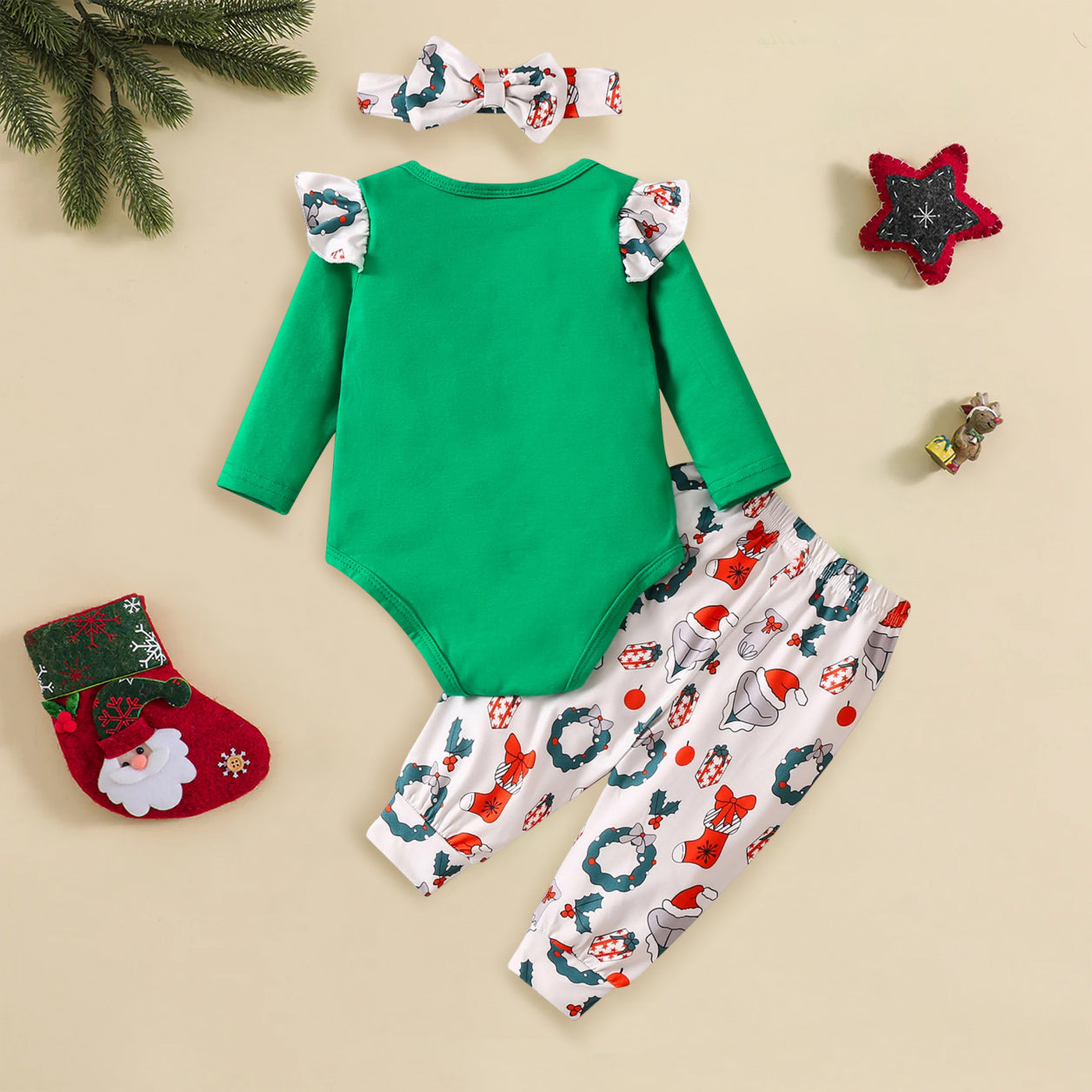 3PCS The Baby Who Stole Christmas Letter Christmas Printed Baby Set