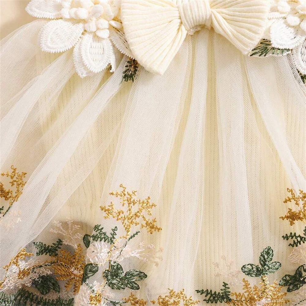 2PCS Floral Embroidery Flounce Sleeve Baby Romper