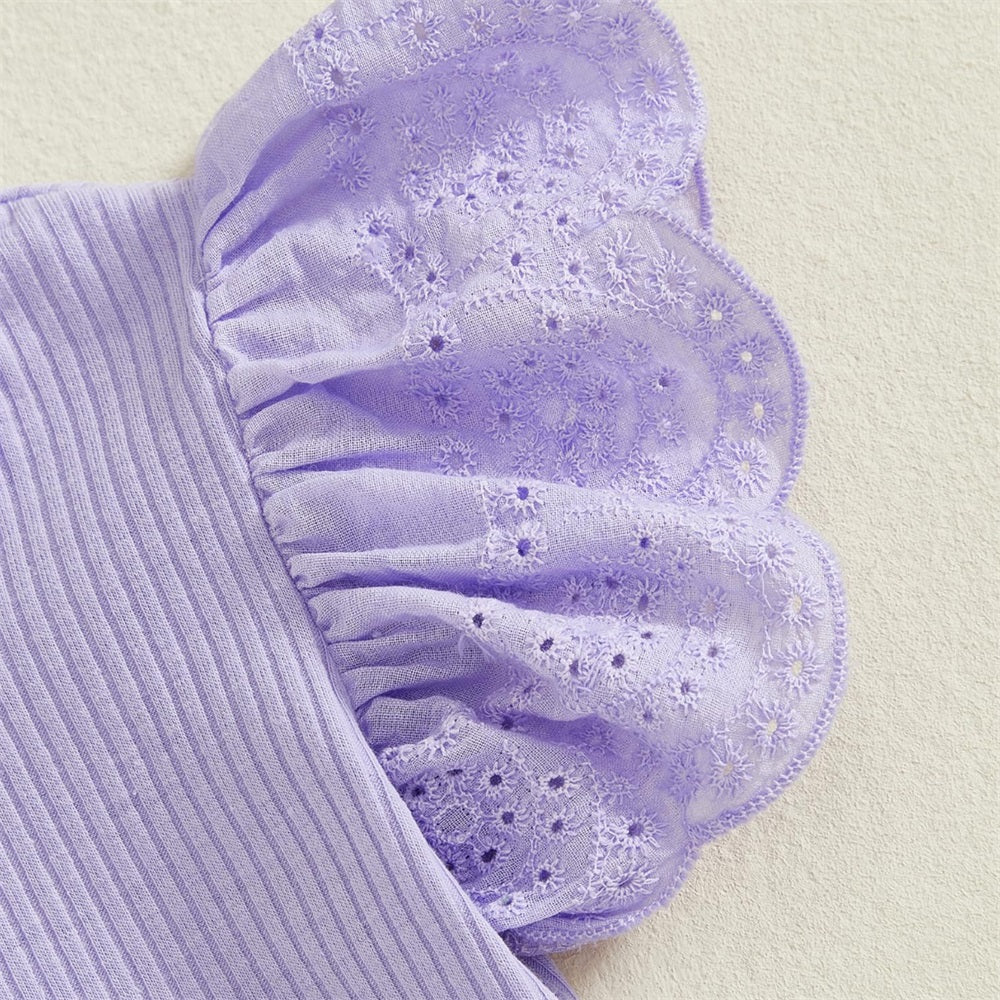 3PCS She's Here Letter Embroidery Floral Printed Fly Sleeve Baby Set