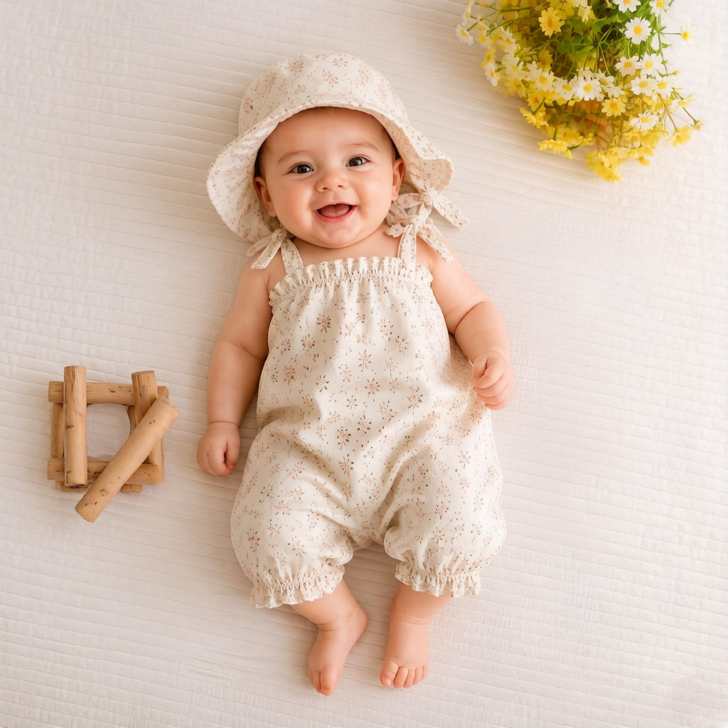 2PCS Adorable Floral Print Sleeveless Baby Jumpsuit