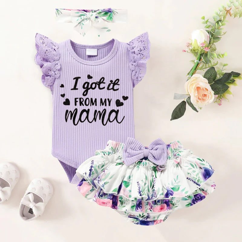 3PCS I Got It From My Mama Letter Printed Baby Set