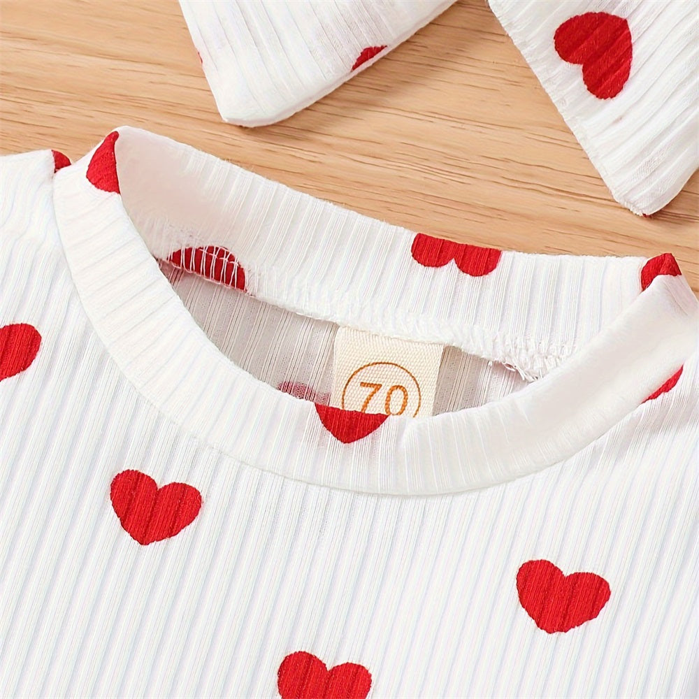 3PCS Casual Stylish Heart Printed Long Sleeve Baby Set