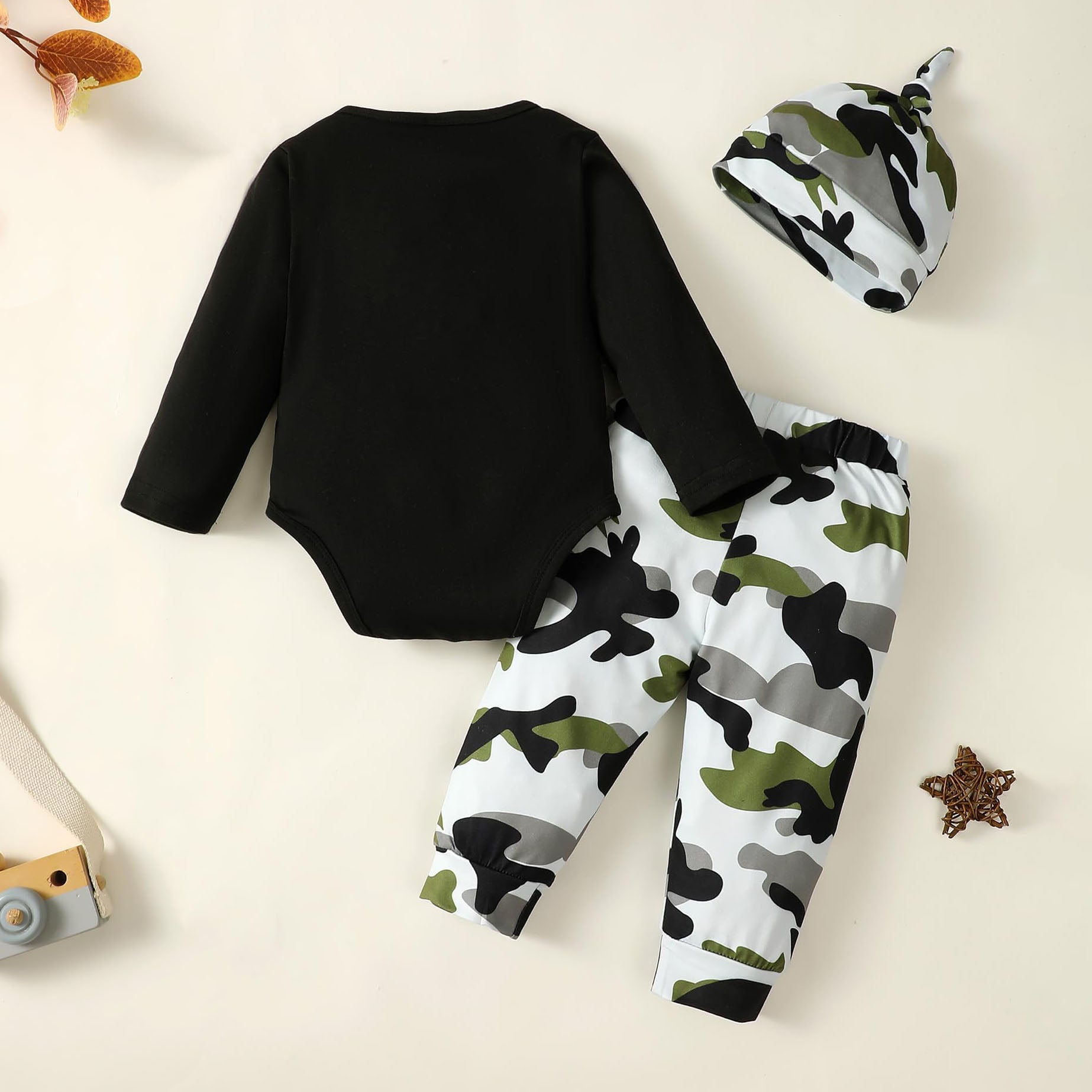 3PCS Cooler Version of Dad Letter Camouflage Printed Baby Set