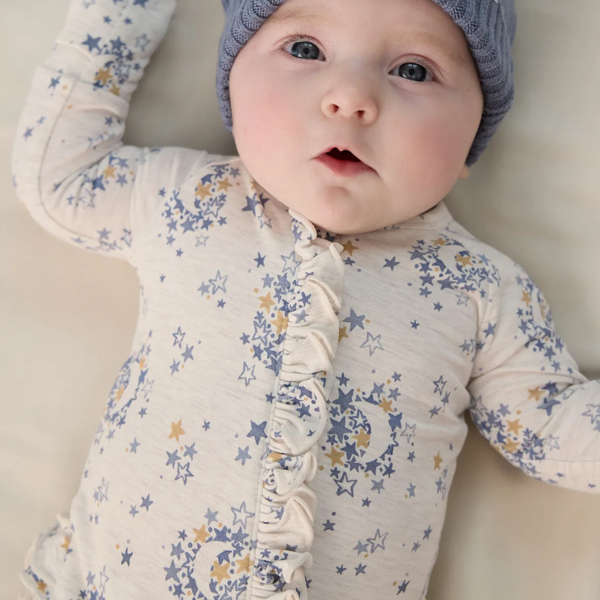 2PCS All-Over Star & Moon Print Long Sleeve Zipper Baby Jumpsuit