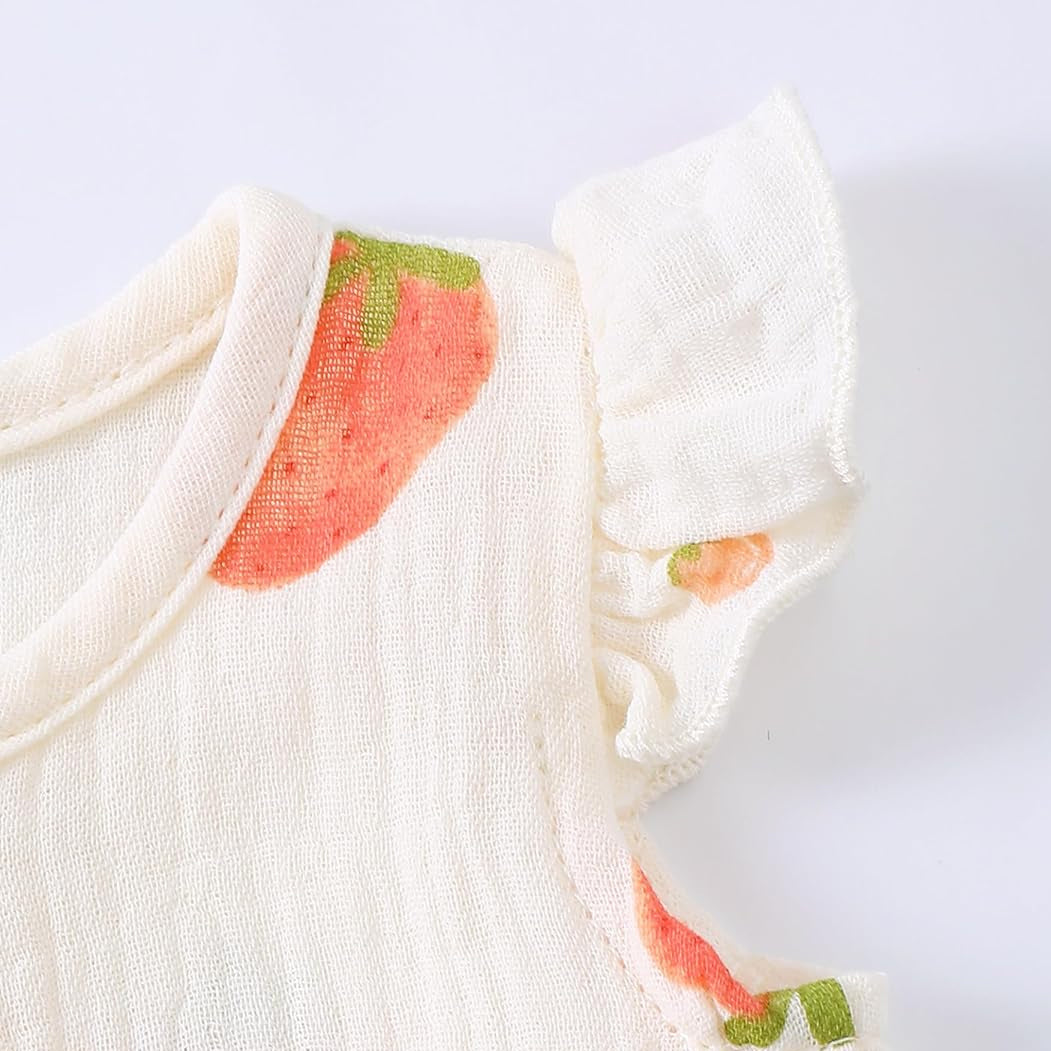 2PCS Sweet Strawberry Printed Sleeveless Baby Jumpsuit