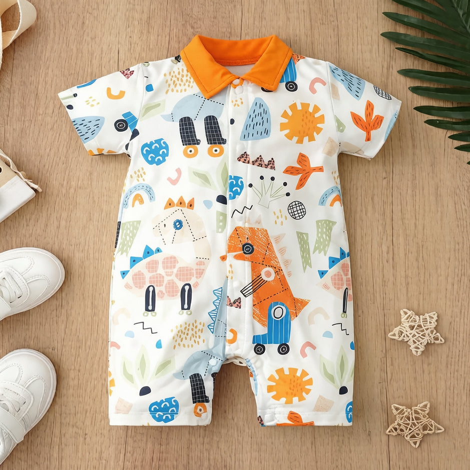 Lovely Dinosaur Print Short Sleeve Baby Jumpsuit
