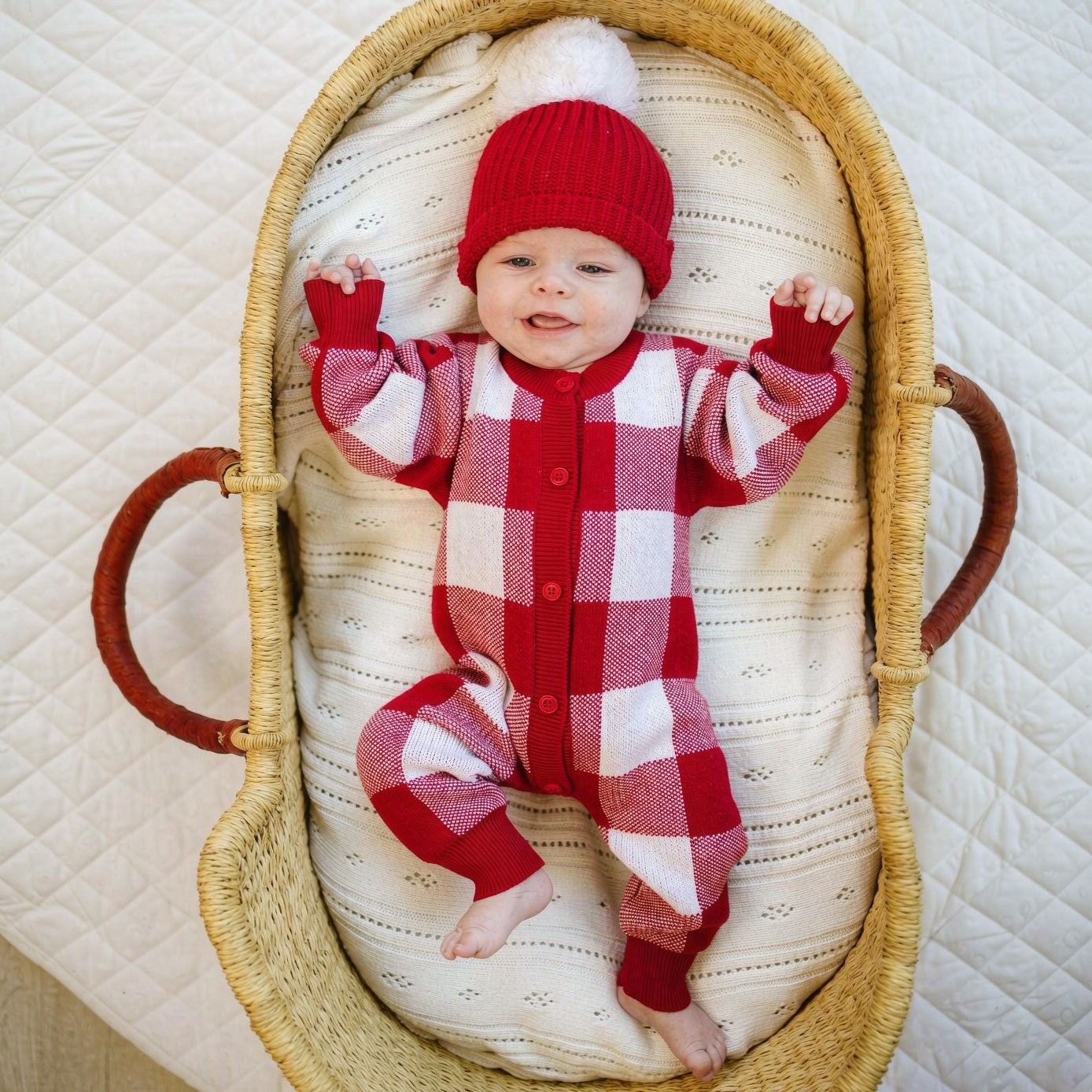 Lovely Plaid Printed Knit Long Sleeve Baby Jumpsuit