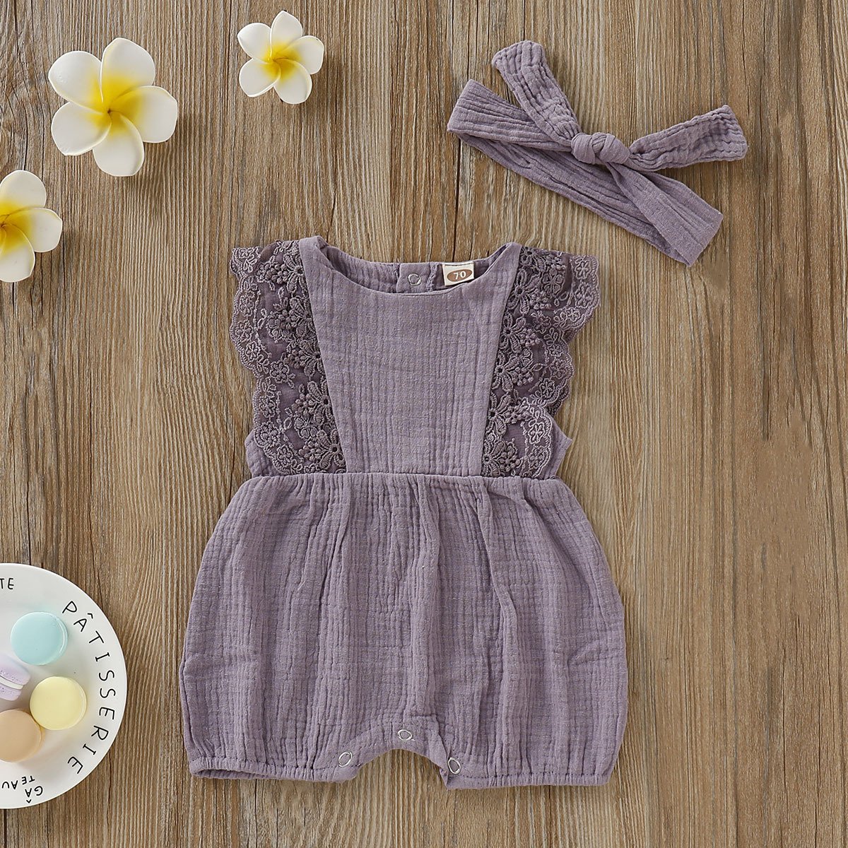 2PCS Lovely Lace Decor Baby Romper