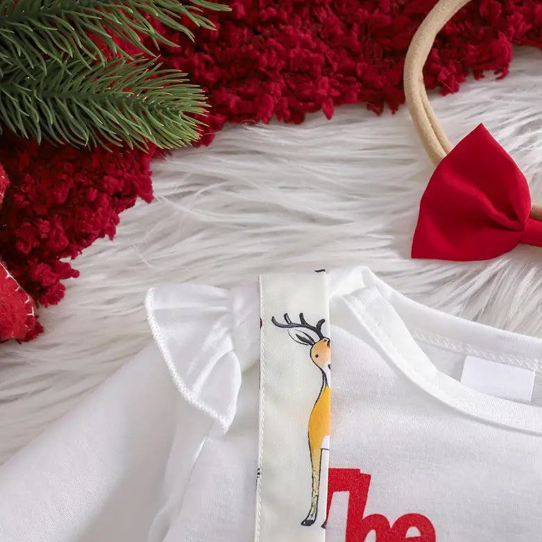 3PCS Christmas Santa Claus and Elk Letter Printed Long Sleeve Baby Set