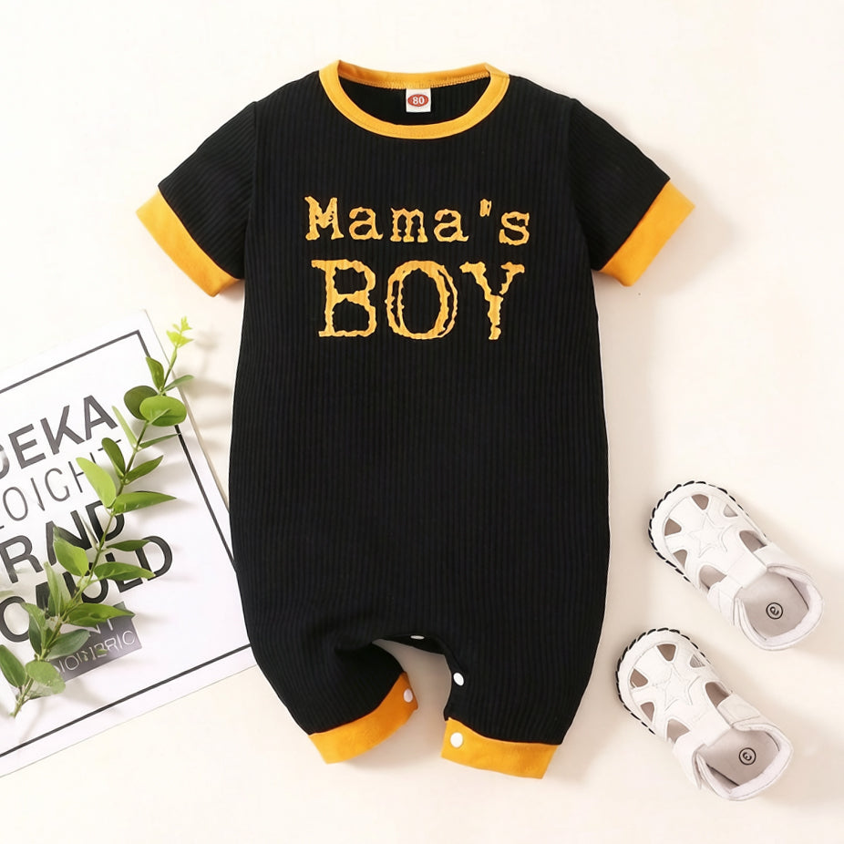 Cozy Mama's Boy Letter Print Short Sleeve Baby Jumpsuit