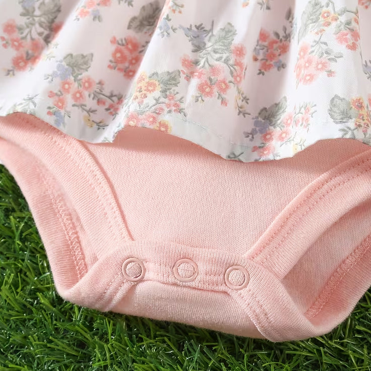 2PCS Floral Print Short Sleeve Baby Girl Romper