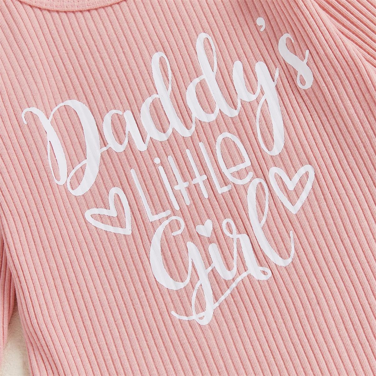 3PCS Daddy's Little Girl Letter Plaid Printed Baby Set