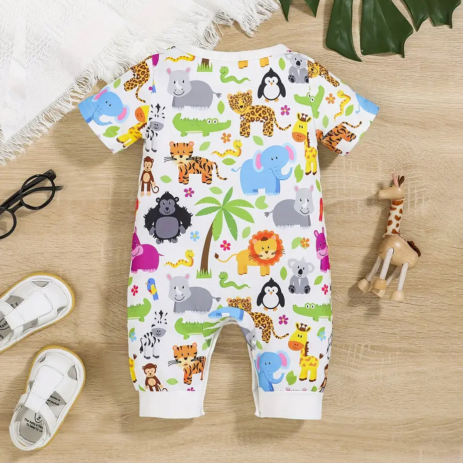 Cute Colorful Animal Printed Short Sleeve Baby Jumpsuit