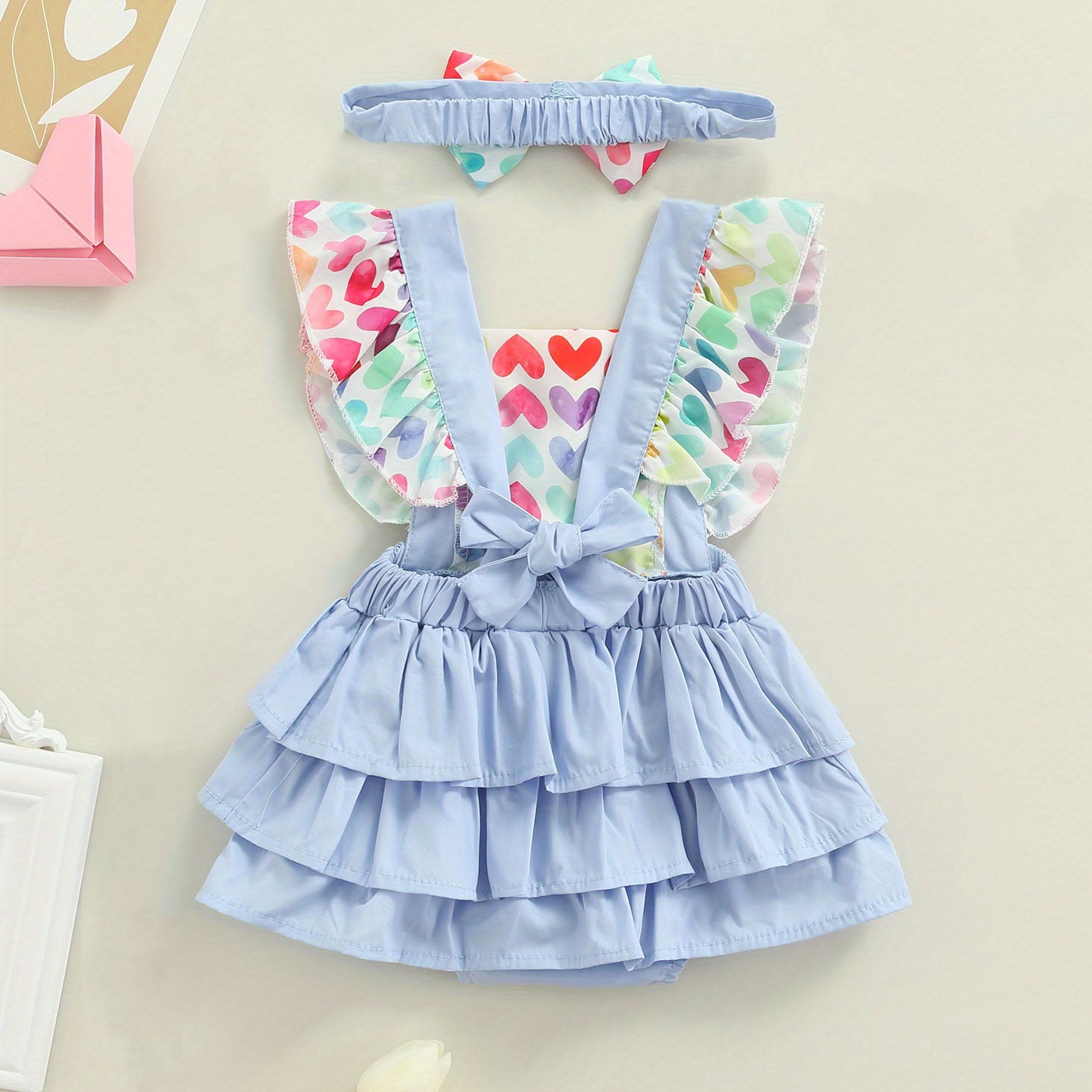 2PCS Dreamy Heart Printed Sleeveless Baby Romper