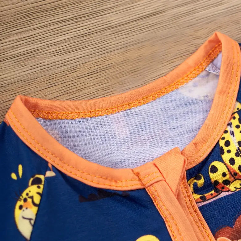 Cute Cartoon Lion and Tiger Printed Long Sleeve Zipper Baby Jumpsuit