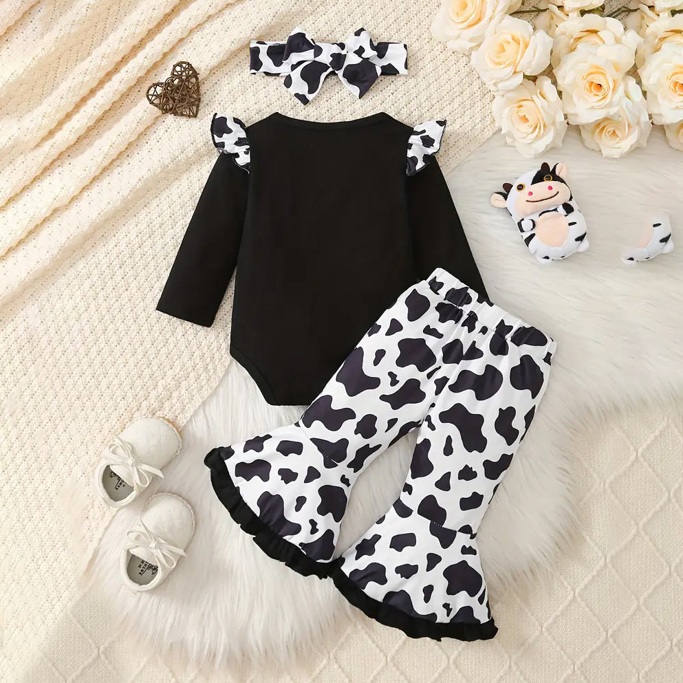 3PCS Lively Holy I'm Cute Cow Printed Baby Set