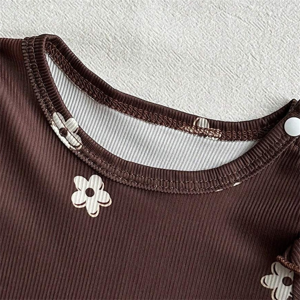 2PCS Endearing Floral Print Long Sleeve Baby Girl Jumpsuit