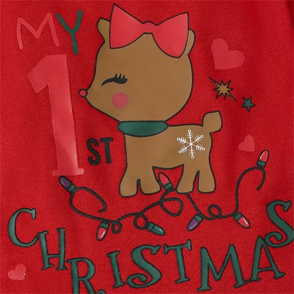 4PCS My 1st Christmas Letter Elk Print Long Sleeve Baby Set