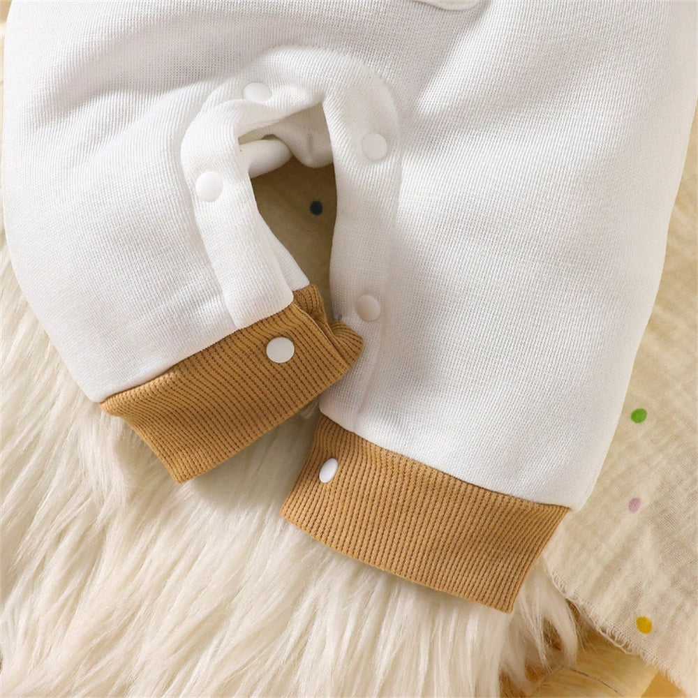 2PCS Cute Plush Bear Print Long Sleeve Baby Jumpsuit